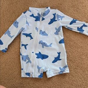 Carter's Blue Shark Print Kids Swim Rashguard